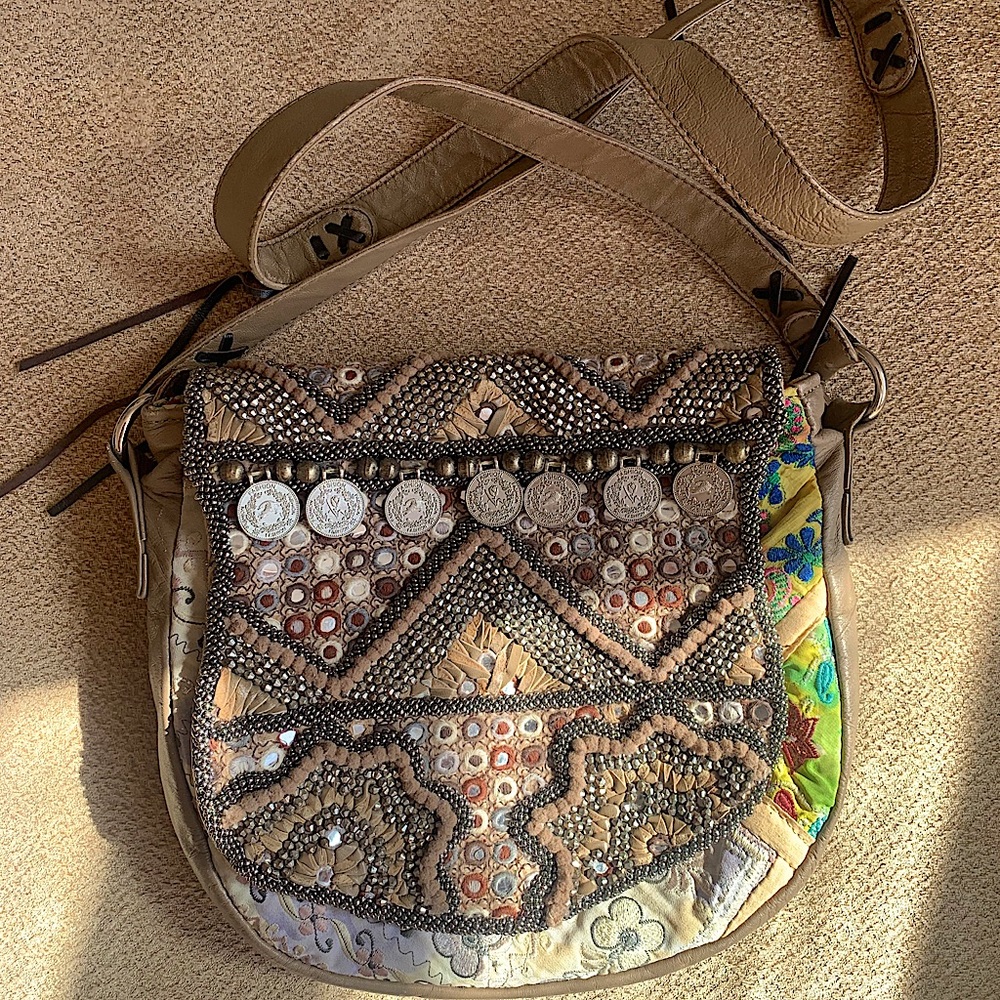 Free People Boho Crossbody Beaded Leather Handbag